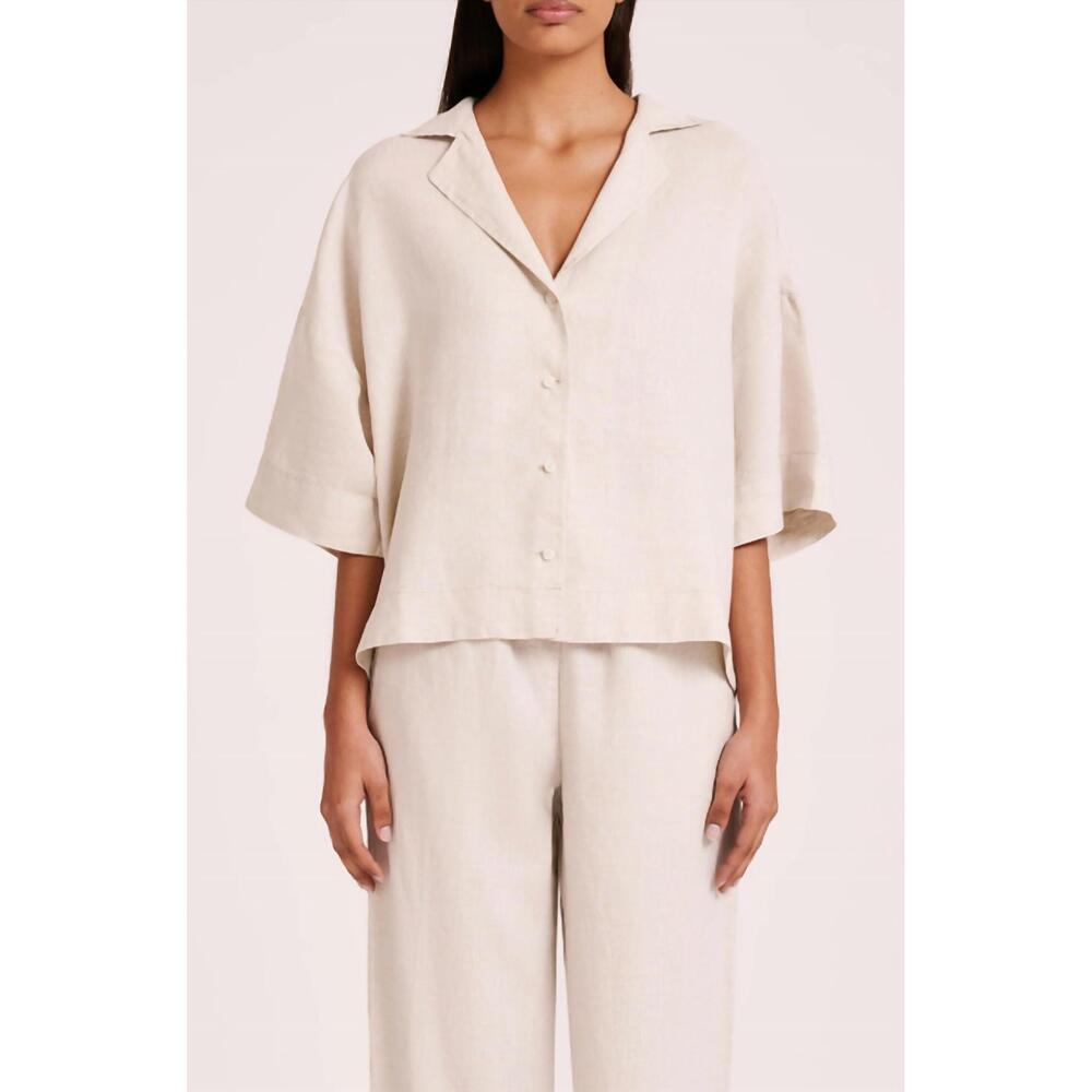 NEW NUDE LUCY lounge linen shirt top in natural